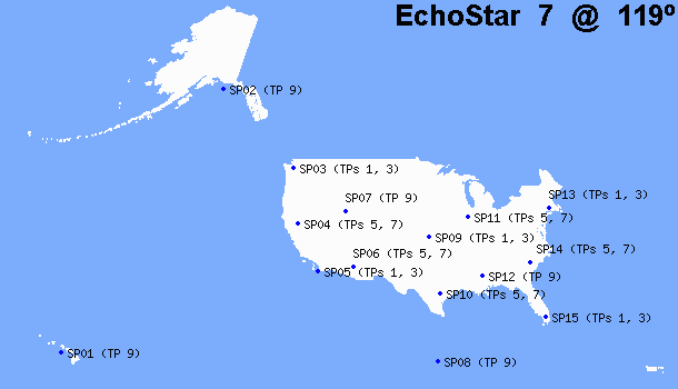 Map of Echostar 7 spot beam center points