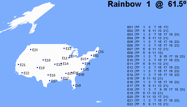 Map of Echostar 12 (Rainbow 1) spot beam center points